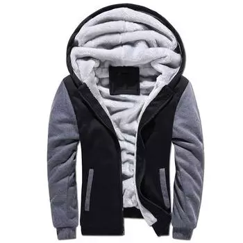 Mens Warm Thick Fleece Fur Lined Hoodie Zip Up Winter Coat Jacket Sweatshirt Top BlackGray,M