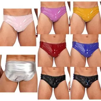 Mens Wet Look Leather Briefs with Elastic Waistband Designed for Club Performances or Dance Events L