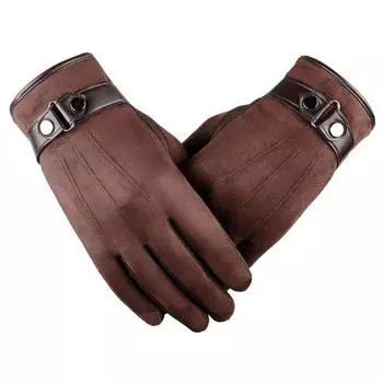 Mens Winter Warm Suede Pu Leather Fleece Lined Touch Screen Driving Gloves