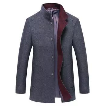 Mens Wools Jacket Autumn Winter Fashion Blends Jacket Coat Casual Stand Collar Warm Overcoat Outerwear Male Jaqueta Masculina M чёрный