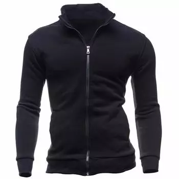Mens Zip Winter Up Jacket Sweatshirt Zipper Pocket Gym Sport Coat Top Outwear Black,M