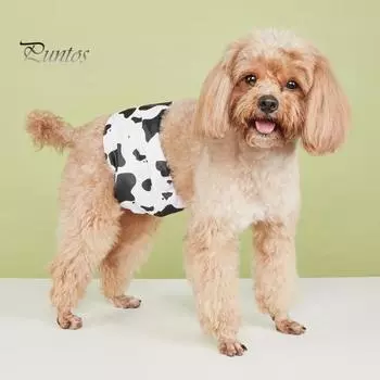 Менструальные штаны для домашних животных, подгузники для собак, моющиеся многоразовые гигиенические штаны, дышащие трусики для собак, регулируемые физиологические с мультяшным рисунком M черный белый