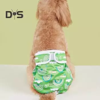 Менструальные штаны для домашних животных, подгузники для собак, гигиенические трусики, физиологические шорты, дышащее нижнее белье с радужным принтом для маленьких и средних собак M зелёный