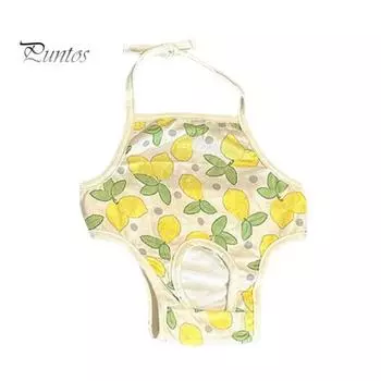 Менструальные штаны для домашних животных с лимонным узором, санитарно-физиологическое нижнее белье для собак, моющиеся подгузники, шорты с застежкой на липучке и регулируемым кружевом XL Lemon