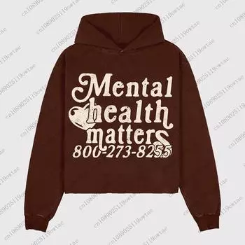 Mental Health Matters Графический принт Пуловер с капюшоном Мужская свободная улично-трендовая толстовка с капюшоном Повседневная толстовка для взрослых и детей S