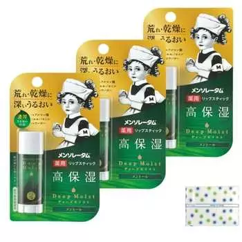 Mentholatum Lip Deep Moist Menthol 4,5 г x 3 упаковки + саше Gokujun включено Увлажнение [Квази-лекарство] [эксклюзивно на Amazon.co.jp]