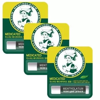 Mentholatum Medicated Lip Balm, увлажняющий защитный бальзам для губ, уход за губами, 3,5 г, 3 шт.