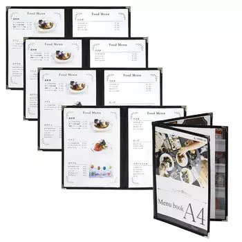 Меню-книга 6 страниц 6 А4 седловидный набор из 5 книг, (3 листа, стороны), размер, прошитый, PRO-MA4-6 (черный)