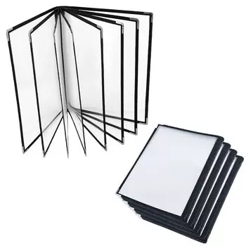 Меню-таблица, книга-меню, набор из 5 меню для ресторанов и коммерческого использования, сшитые внакидку, совместимые с форматом А4, прозрачные, двусторонние (16 страниц)