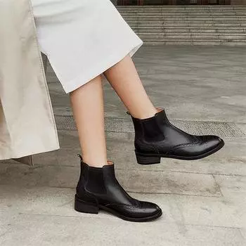 Meotina/ботинки челси, женские ботильоны из натуральной кожи на толстом каблуке, зима-осень, туфли-броги с круглым носком, женские размеры 42 34 чёрный