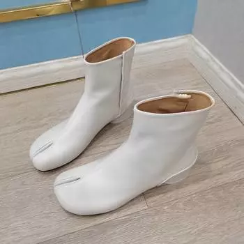 Meotina Ботинки с раздельным носком Женские ботильоны Обувь из натуральной кожи Брендовые дизайнерские короткие ботильоны на круглом среднем каблуке Зима-Осень 42 43 34 чёрный