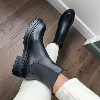 Meotina брендовый дизайн, женские ботильоны из натуральной кожи, ботинки «челси» на платформе, короткие ботильоны на массивном низком каблуке, осень-зима 41 35 чёрный