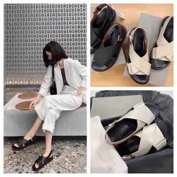 Meotina INS брендовые женские сандалии на плоской подошве из натуральной кожи с пряжкой, женская модная повседневная дизайнерская обувь, лето-весна, бежевый цвет 40 34 бежевый