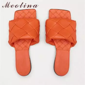 Meotina/летние шлепанцы, женская обувь, модная женская обувь на плоской подошве, высококачественные тапочки с открытым носком, женские сандалии, новинка красного цвета, большие размеры 34–43 34 чёрный