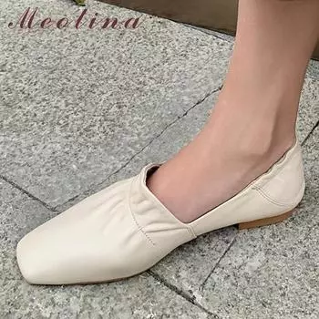 Meotina, лоферы на плоской подошве из натуральной кожи, женская повседневная плиссированная модная женская обувь с квадратным носком, весна-осень 2022, абрикос 40