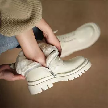 Meotina мотоциклетные ботинки на высоком каблуке из натуральной кожи на платформе с мехом, женские ботильоны на молнии со шнуровкой, короткие сапоги на блочном каблуке 34 бежевый