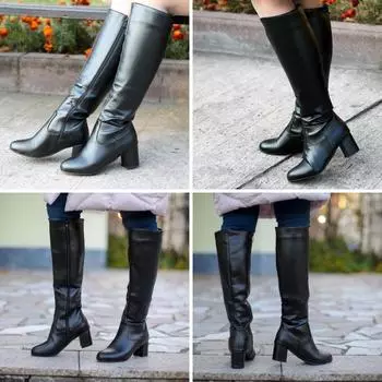 Meotina/сапоги до колена, зимняя женская обувь, высокие сапоги на высоком каблуке с молнией, женские сапоги на толстом каблуке, новые черные большие размеры 33–43 33 чёрный