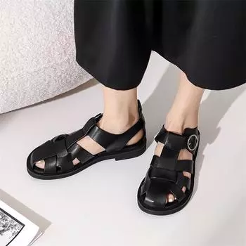 Meotina Shoes, женские сандалии-гладиаторы из натуральной кожи, модная женская обувь на плоской подошве с круглым носком и пряжкой, летняя женская обувь цвета хаки, большой размер 43 34 бежевый