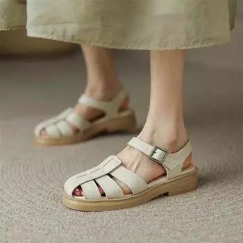 Meotina Shoes, женские сандалии-гладиаторы из натуральной кожи, сандалии на плоской платформе, женская обувь с круглым носком и пряжкой, летняя черная, бежевая