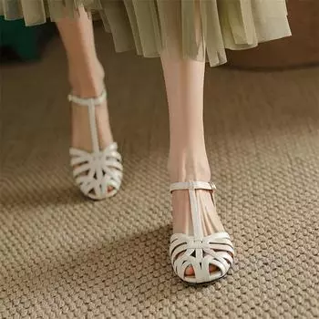 Meotina Shoes, женские сандалии-гладиаторы из натуральной кожи, сандалии на плоской подошве, женская обувь с Т-образным ремешком и пряжкой, лето 2022, бежево-коричневый 40 34 бежевый