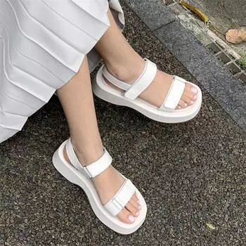 Meotina Shoes, женские сандалии из натуральной кожи, босоножки на толстом каблуке, модная женская обувь на высоком каблуке, летняя женская обувь на платформе, бежево-коричневый цвет 40 33 бежевый