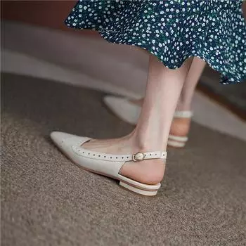 Meotina, туфли из натуральной кожи с открытой пяткой, туфли на плоской подошве с острым носком, женская обувь с пряжкой и ремешком, осенняя обувь абрикосового цвета 40 34 бежевый