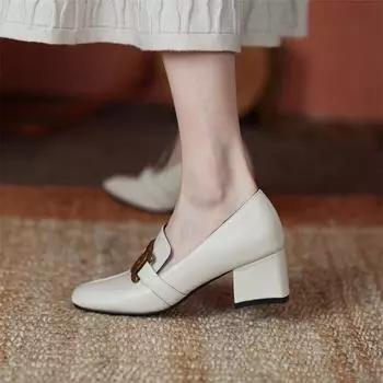 Meotina, туфли на высоком каблуке, женские туфли-лодочки с металлическими украшениями, туфли на массивном каблуке с квадратным носком, женская обувь без шнуровки, бежевого цвета, большие размеры 43 34 бежевый