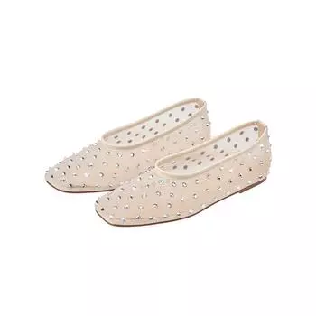 Meotina Women Flats Square Toe Crystal Glove Shoes Concise Design Ladies Fashion Casual Shoes Spring Autumn Almond 45 36 миндальный