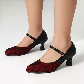 Meotina Women Mary Janes Pumps Round Toe Thick High Heels Buckle Glove Shoes Ladies Fashion Shoes Spring Autumn Red Black 46 33 чёрный