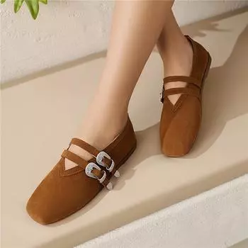 Meotina Women Mary Janes Square Toe Flats Buckle Concise Glove Shoes Ladies Fashion Casual Shoes Spring Autumn Black Brown 46 33 чёрный