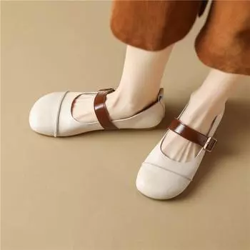 Meotina женская модная повседневная обувь Мэри Джейн из натуральной кожи с круглым носком на плоской подошве и пряжкой, весенне-осенняя обувь абрикосового бежевого цвета 40 34 бежевый