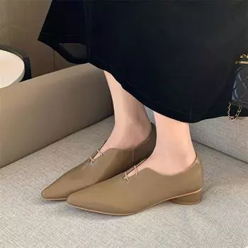 Meotina/Женская обувь из натуральной кожи на плоской подошве с острым носком в лаконичном дизайне, женская модная повседневная обувь, весенне-осенняя обувь абрикосового цвета, черного цвета, хаки 44 33 чёрный