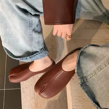 Meotina/женская обувь из натуральной кожи на плоской подошве с раздельным носком, лаконичный дизайн, женская модная повседневная обувь, весна-осень, черный, абрикосовый, коричневый 40 34 чёрный