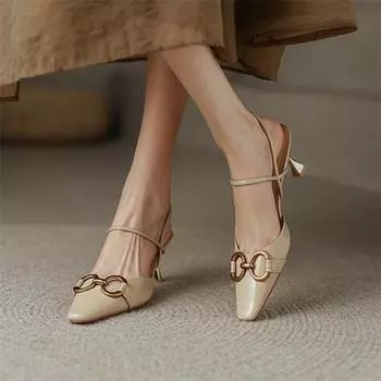 Meotina/женская обувь из натуральной кожи с босоножками, туфли-лодочки на тонком каблуке, женская обувь на высоком каблуке с металлическими украшениями, весенняя обувь абрикосового цвета 41 33 миндальный