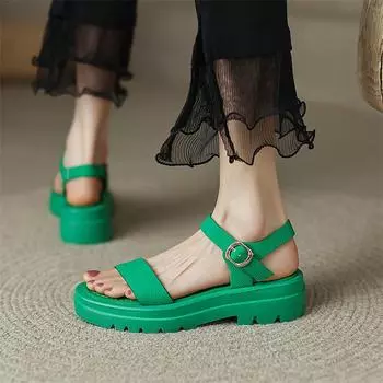 Meotina, женская обувь из натуральной кожи, летние модные сандалии на платформе на плоской подошве, повседневная женская обувь с открытым носком и пряжкой, 2022, бежево-зеленый цвет
