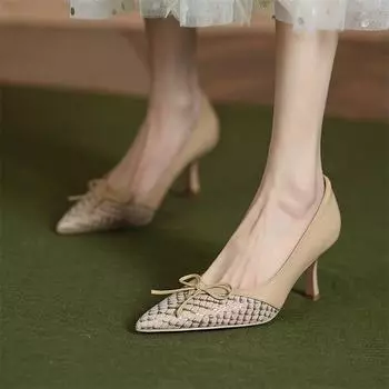 Meotina, женская обувь из натуральной кожи, туфли-лодочки на тонком каблуке с острым носком, элегантная женская обувь на высоком каблуке с бантом, весна 2022, абрикос