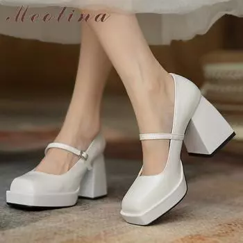 Meotina, женская обувь Мэри Джейн, туфли-лодочки на платформе и толстом каблуке из натуральной кожи, женская обувь на очень высоком каблуке с пряжкой, весенне-белая 34 чёрный