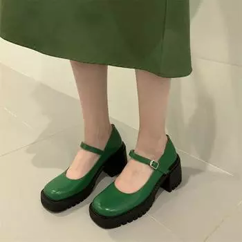 Meotina/женская обувь Мэри Джейн, туфли-лодочки на платформе и толстом каблуке из натуральной кожи с пряжкой, женская обувь на высоком каблуке с квадратным носком, весна 40 34 чёрный