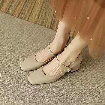 Meotina/женская обувь Мэри Джейн, туфли-лодочки на толстом каблуке с квадратным носком и крючками, женская обувь на высоком каблуке с кристаллами, весенняя обувь цвета хаки, большой размер 46 33 бежевый