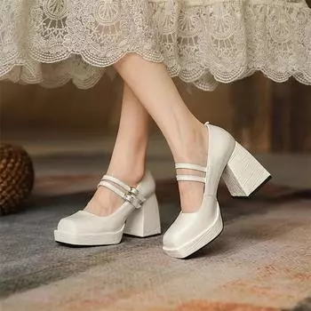 Meotina, женская обувь Мэри Джейн, туфли-лодочки на платформе и толстом каблуке из натуральной кожи, женская обувь на очень высоком каблуке, весенняя, черная, белая 34 чёрный