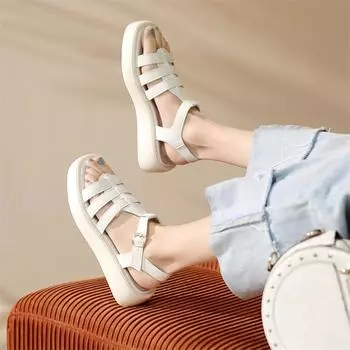 Meotina Женская обувь Сандалии-гладиаторы Сандалии на плоской платформе Сандалии с квадратным носком и пряжкой с узкой лентой Женская модная обувь Лето Коричневый