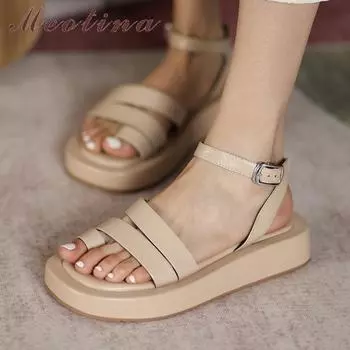 Meotina/женская обувь, сандалии из натуральной кожи, сандалии на плоской подошве с ремешком на щиколотке, женская обувь из коровьей кожи с квадратным носком, летняя черная мода