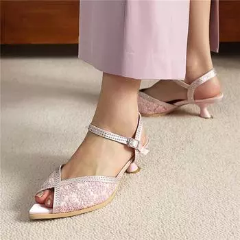 Meotina Женские босоножки с открытым носком на тонком высоком каблуке с пряжкой, вышитыми кристаллами, лаконичные модные повседневные туфли для женщин, летние белые 46 35 белый