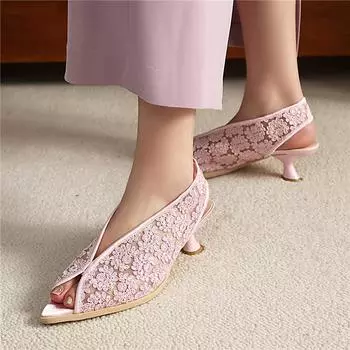 Meotina Женские босоножки с открытым носком на тонком высоком каблуке с вышивкой, лаконичный дизайн, женская модная повседневная обувь, летний розовый цвет 46 35 белый