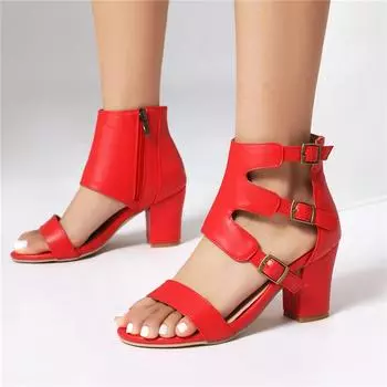 Meotina Женские босоножки с ремешком на щиколотке, с круглым носком, на толстом высоком каблуке, с пряжкой-молнией, сексуальные женские модные повседневные туфли, летние, белые, размер 46 34 белый