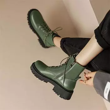 Meotina/женские ботильоны из натуральной кожи, короткие ботинки на платформе с круглым носком и молнией на шнуровке, осенне-зимняя женская обувь 34 чёрный