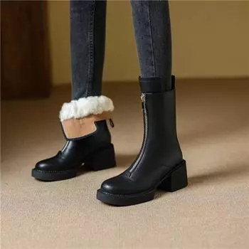 Meotina/женские ботильоны из натуральной кожи с круглым носком на платформе, шерстяные короткие ботинки на толстом высоком каблуке и молнии, женская модная зимняя обувь 33 бежевый