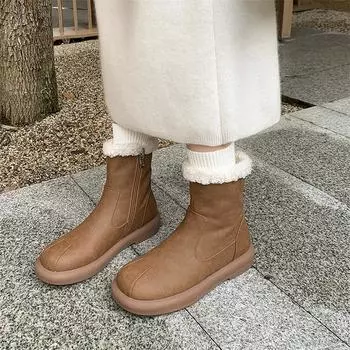 Meotina женские ботильоны из натуральной кожи с круглым носком на плоской подошве, шерстяные зимние сапоги на молнии, женская модная обувь, зимняя обувь черного цвета, кофейного цвета 40 33 кофейный