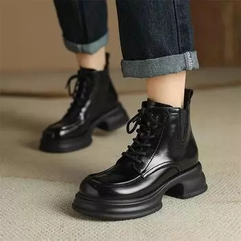 Meotina, женские ботильоны из натуральной кожи, армейские ботинки с круглым носком на платформе, толстом высоком каблуке и шнуровке, женская модная зимняя обувь