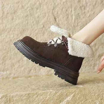 Meotina/женские ботильоны из натуральной кожи, армейские ботинки на меху с круглым носком и платформой, на толстом среднем каблуке, на шнуровке, зимняя женская обувь